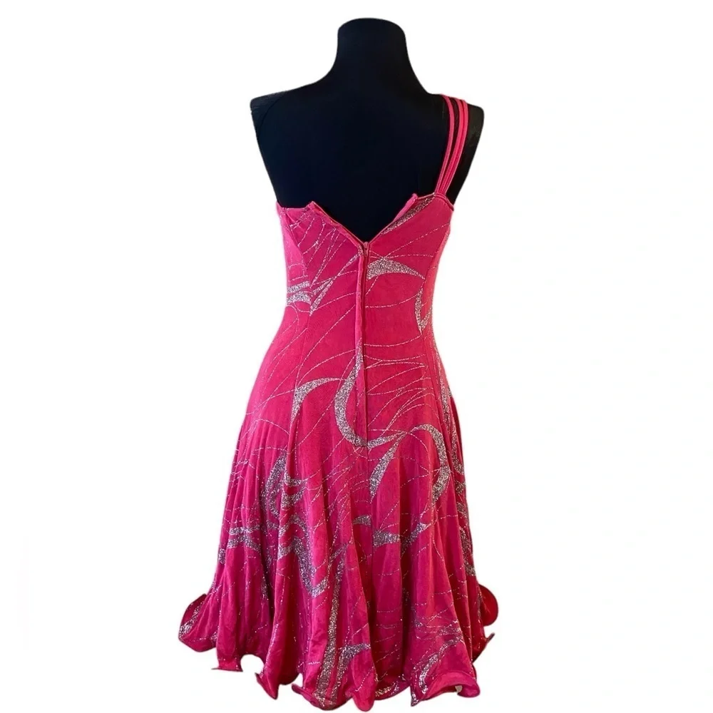 Vintage Rivar's Pink Ruffle One Shoulder Dance Dress 5/6 - Picture 10 of 16